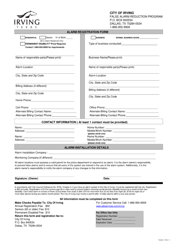 Irving Alarm Permit  Form