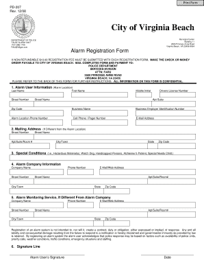 Fairfax County Alarm Registration  Form