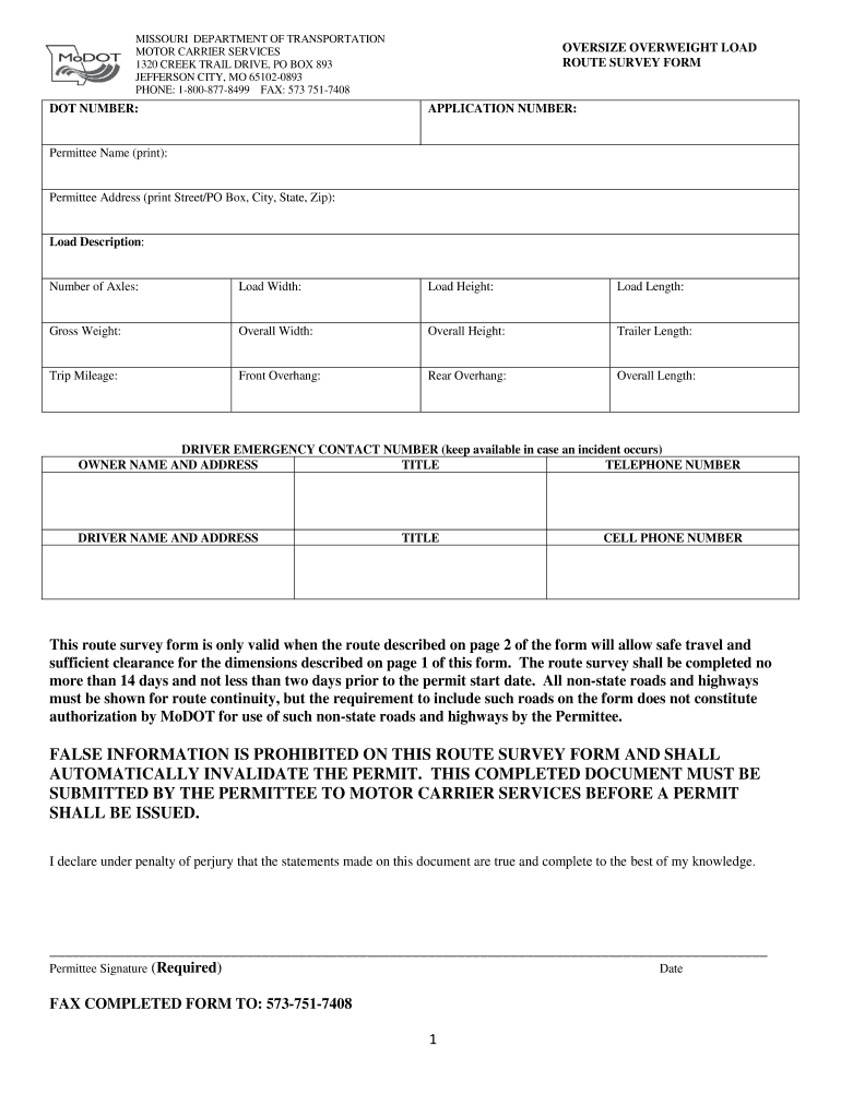 FALSE INFORMATION is PROHIBITED on THIS ROUTE SURVEY    Modot