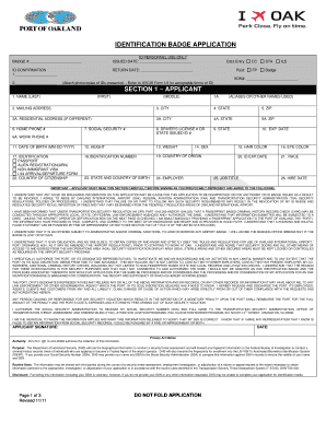 IDENTIFICATION BADGE APPLICATION SECTION 1 APPLICANT  Form