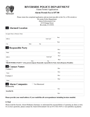 Riverside Police Department Alarm Users Permit Application Form