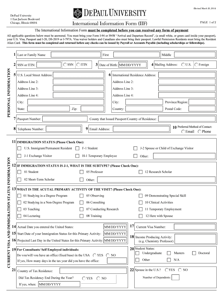 International Information Form Financial Affairs DePaul University Financialaffairs Depaul