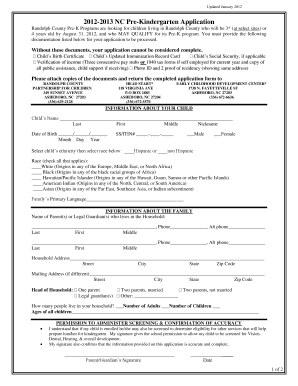 NC Pre Kindergarten Application Headstart Regionalcs  Form