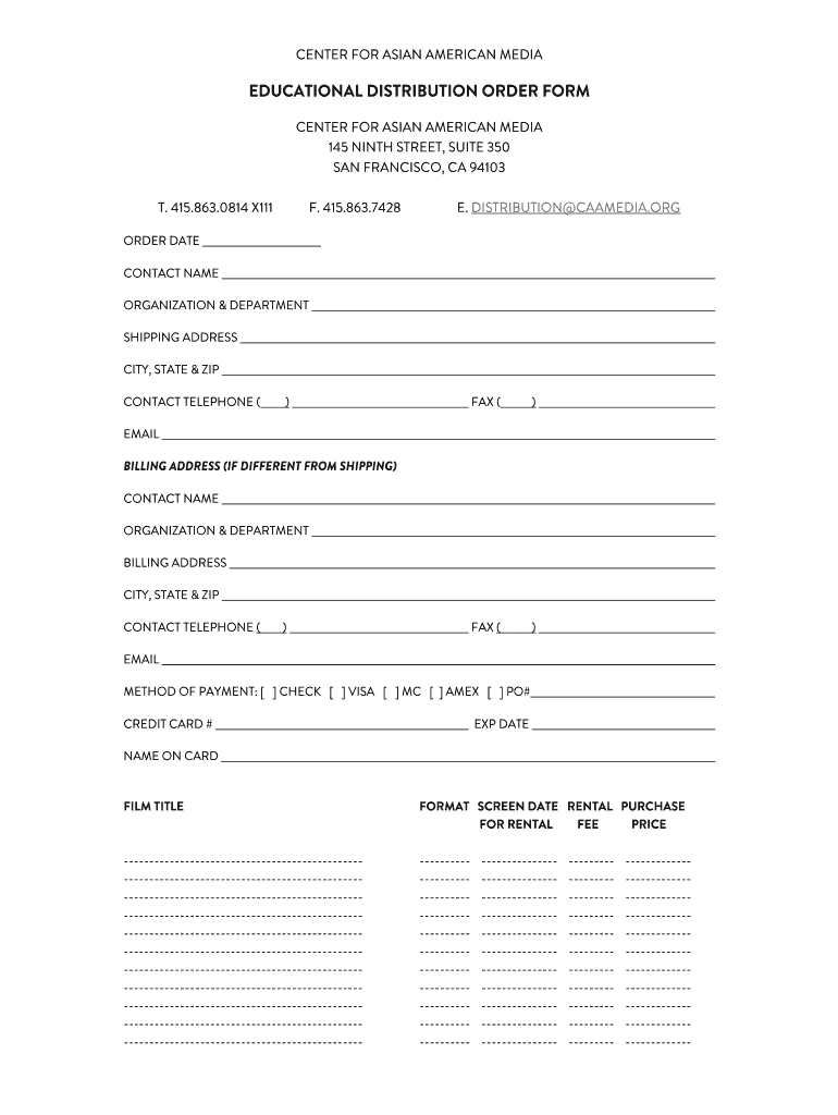 EDUCATIONAL DISTRIBUTION ORDER FORM  Caamedia