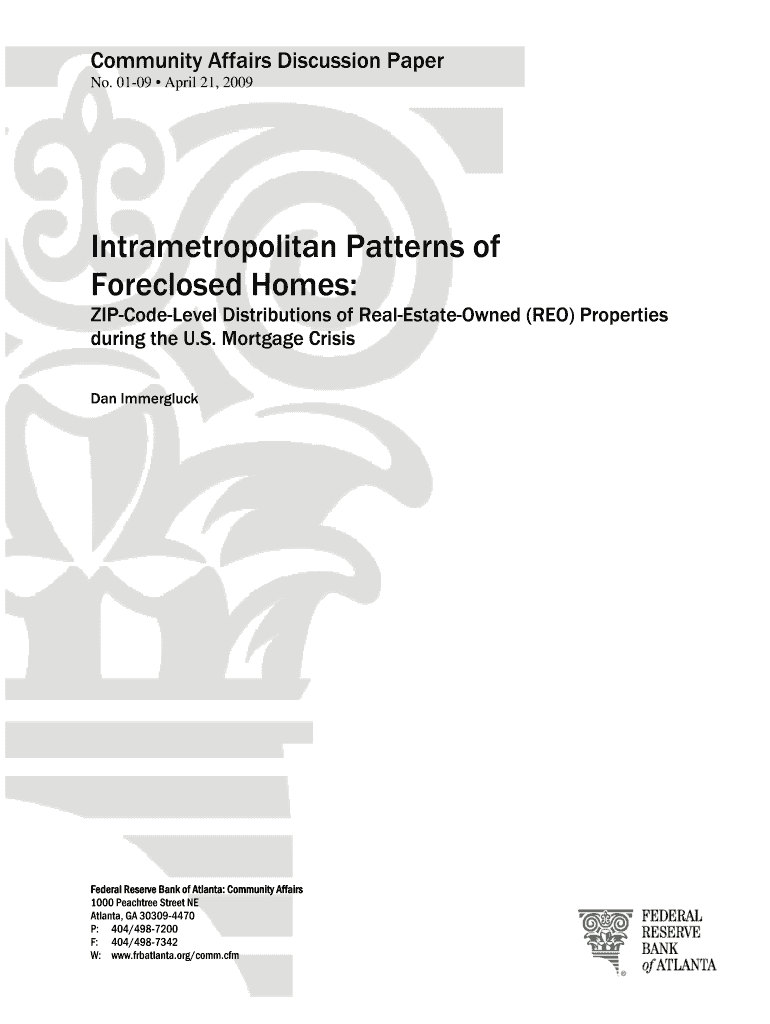 Intrametropolitan Patterns of Foreclosed Homes ZIP Code Level Frbatlanta  Form