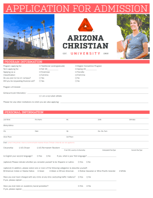 Application for Admission to Arizona Christian University Arizonachristian  Form