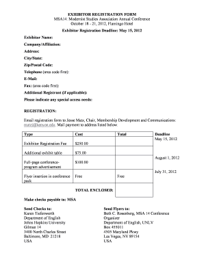 Exhibitor Registration Form Msa14 MSA Johns Hopkins University Msa Press Jhu