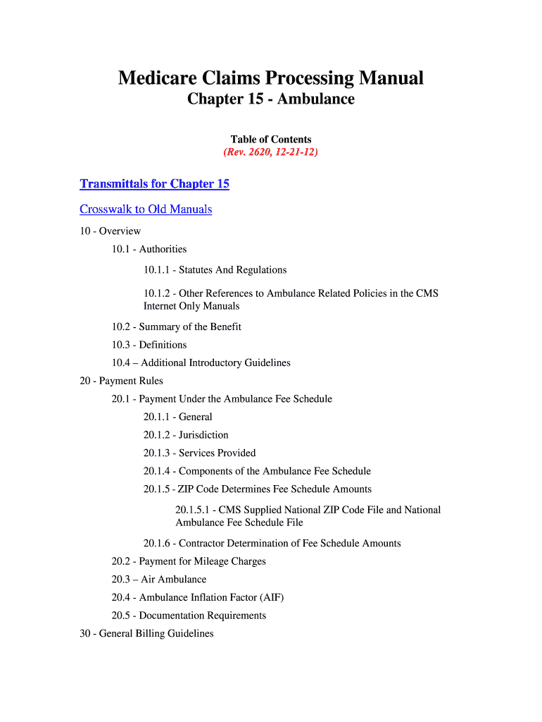 Medicare Claims Processing Manual Chapter 15 Ambulance Table of Contents Rev Cms  Form