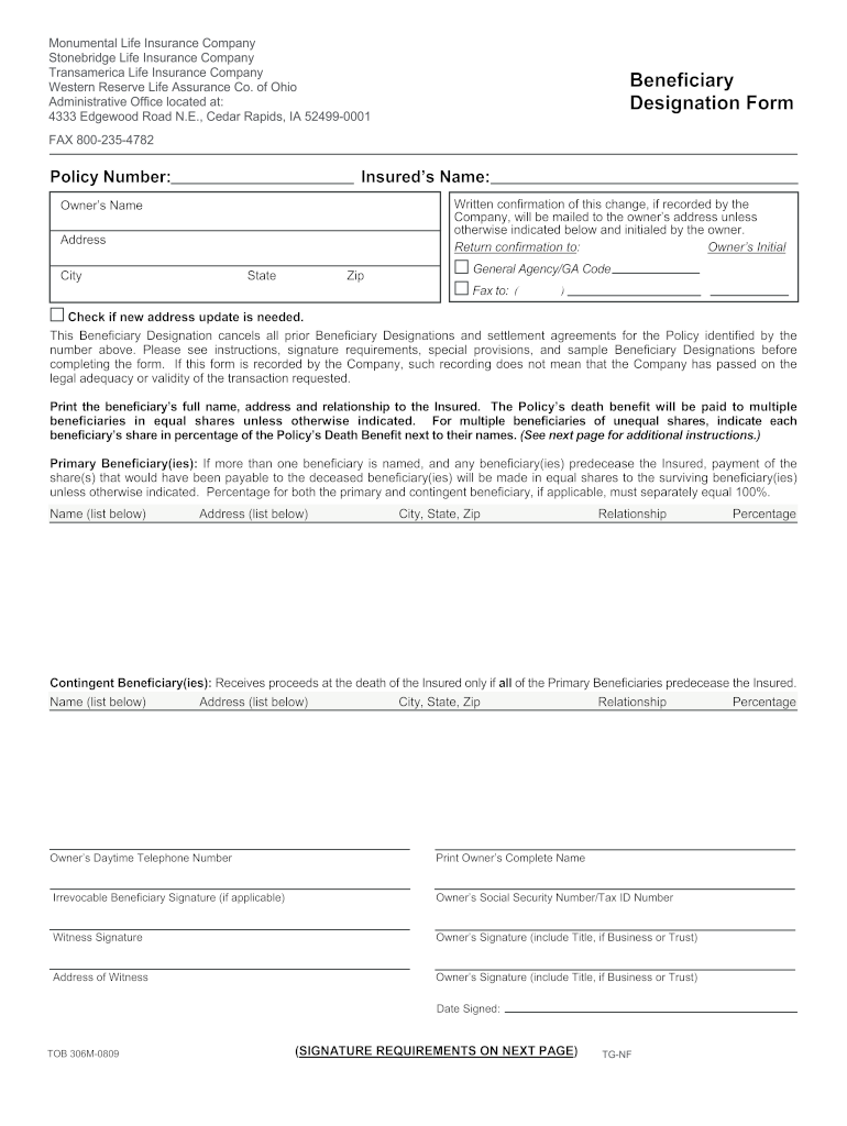 Get and Sign Transamerica Beneficiary Change Form