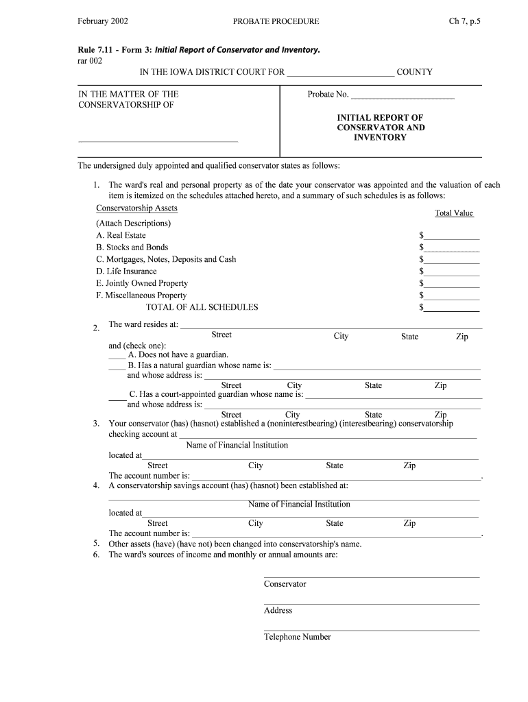 February Ch 7, P 5 Rule 7 11  Form 3 Initial Report of    Iowacourtsonline
