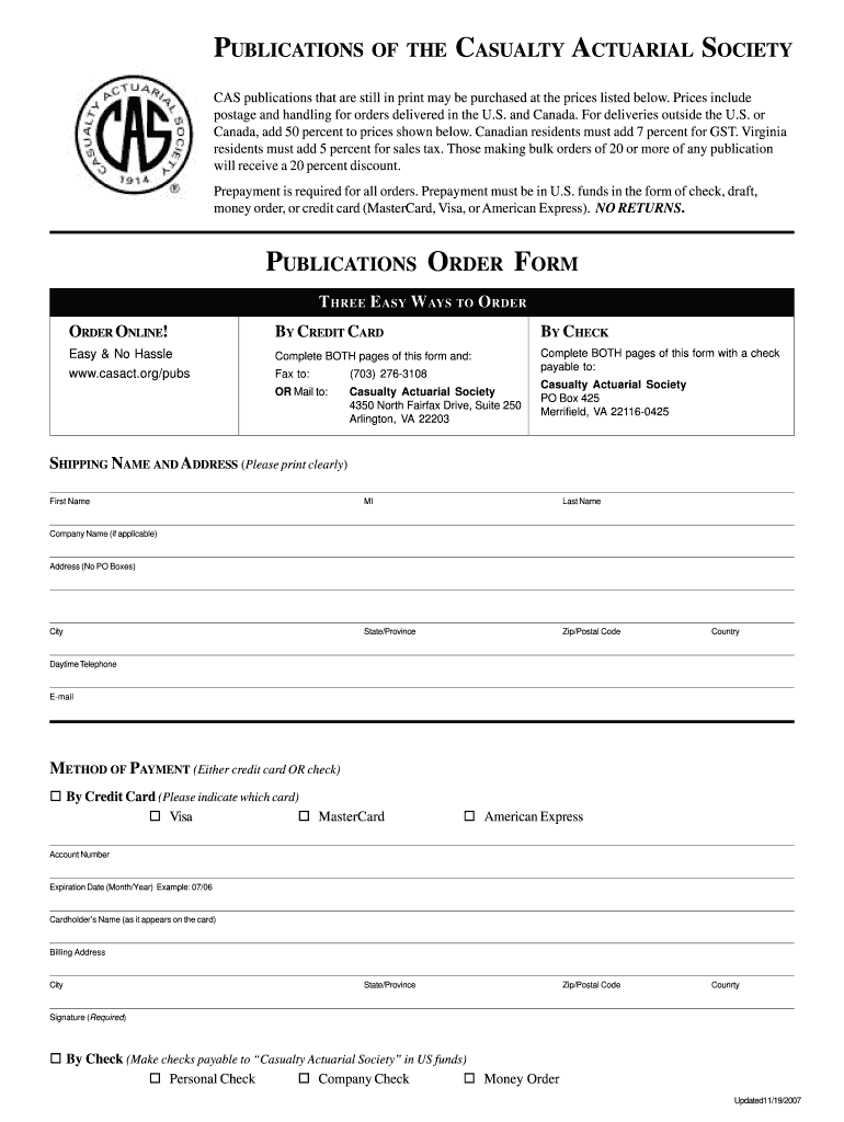 PUBLICATIONS ORDER FORM PUBLICATIONS of the Casact