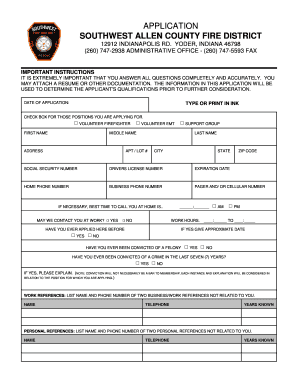 Southwest Allen County Fire District Form