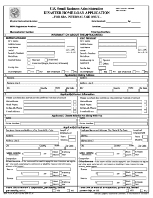 U S Small Business Administration DISASTER HOME LOAN SBA Sba  Form