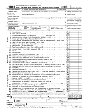 Form 1041 U S Income Tax Return for Estates and Trusts Irs