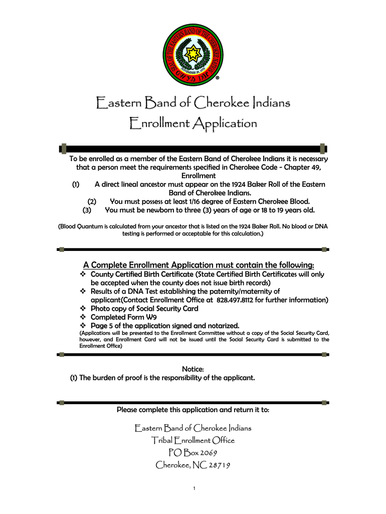Eastern Band of Cherokee Nation Enrollment  Form