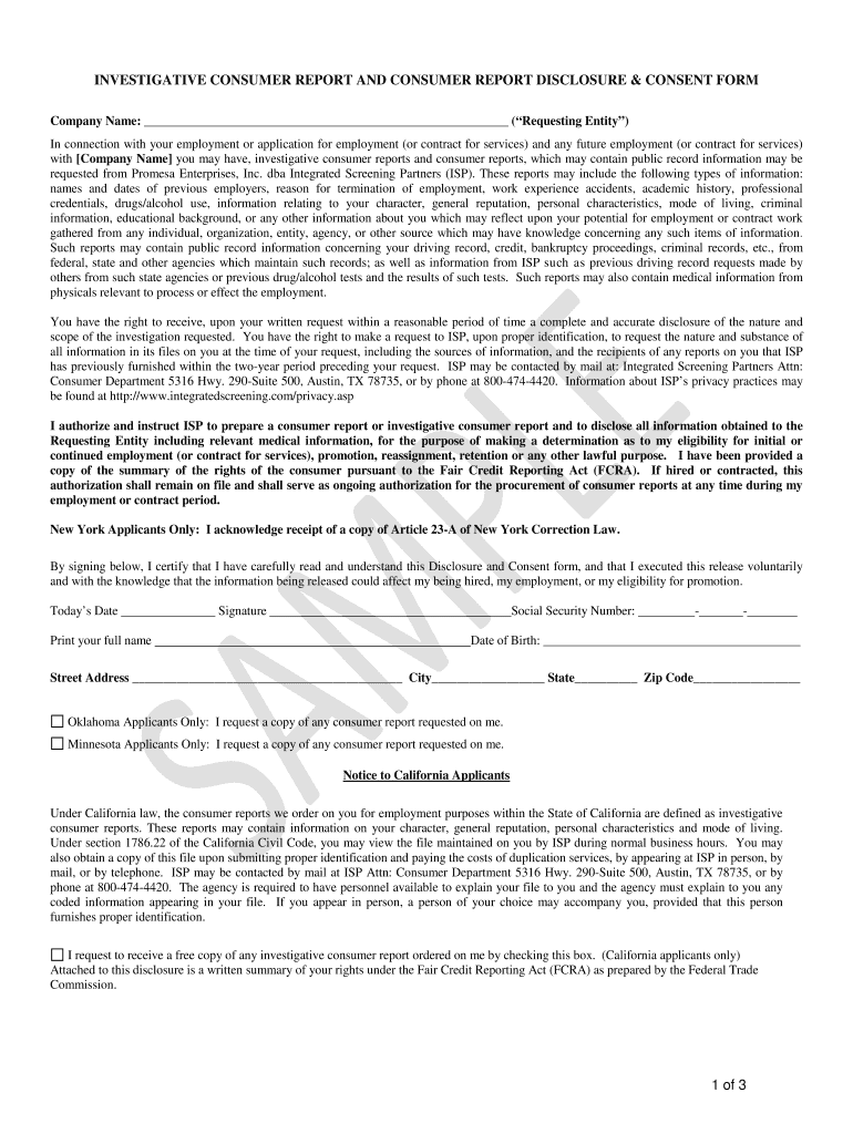 INVESTIGATIVE CONSUMER REPORT and CONSUMER  Form