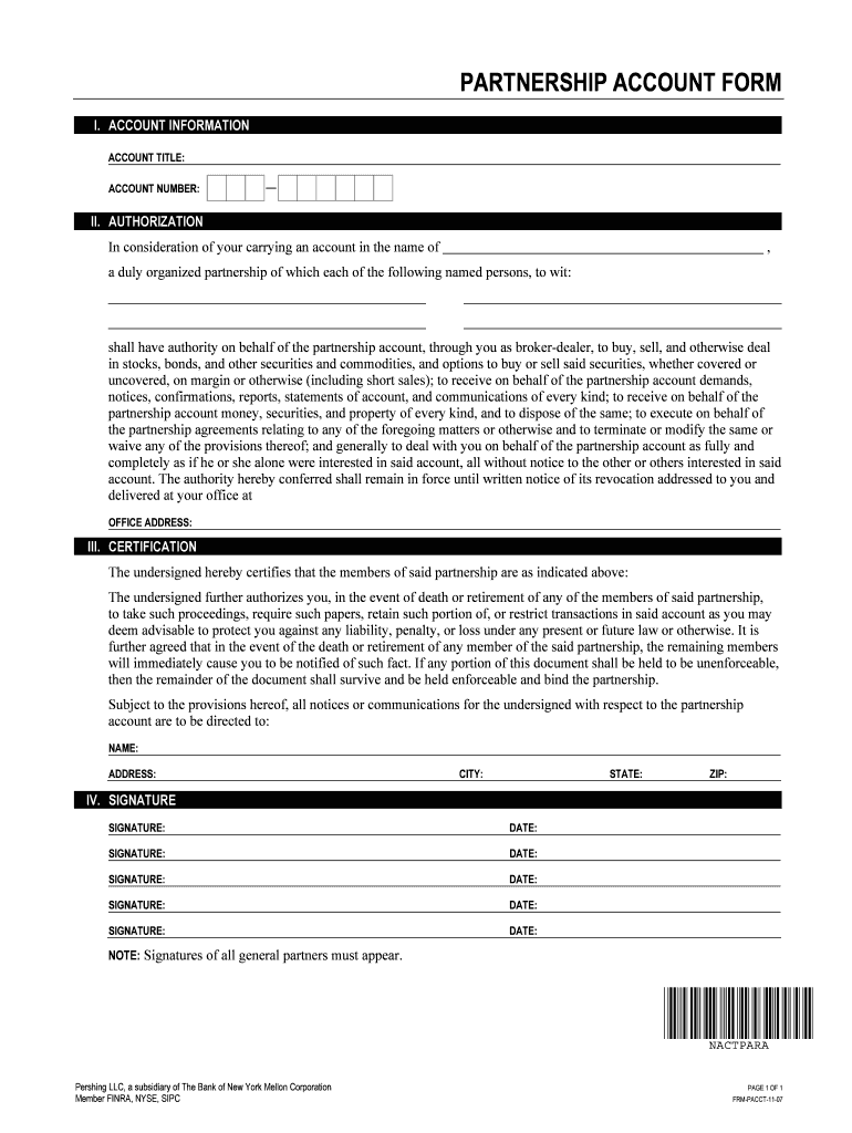 PARTNERSHIP ACCOUNT FORM