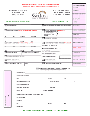 Registration Form Business Tax San Jose A9