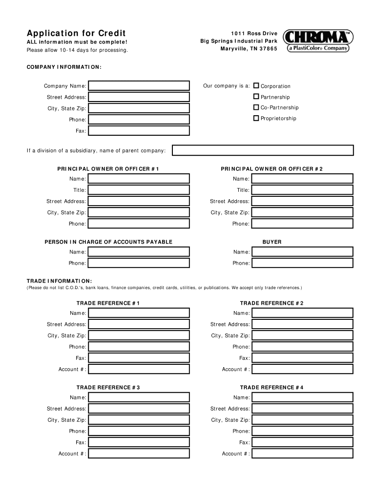 Application for Credit  Chroma Graphics  Form