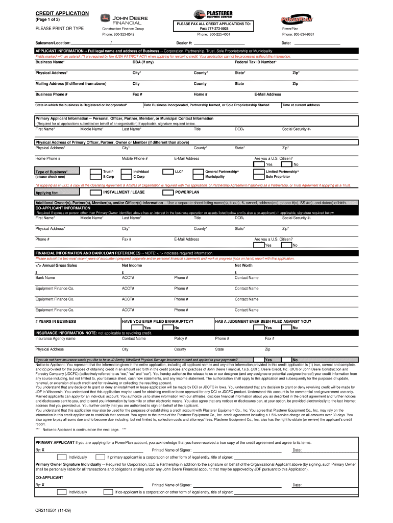 CREDIT APPLICATION Plasterer Equipment Company  Form