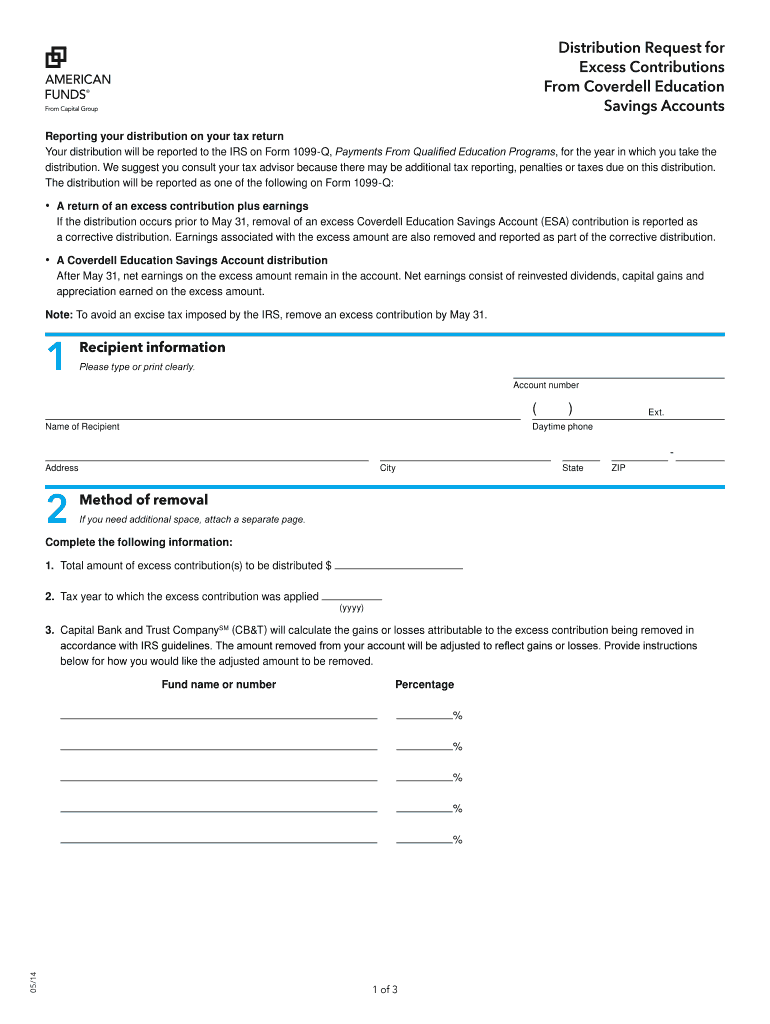Distribution Request for Excess Contributions from Coverdell Education Savings Accounts  Form