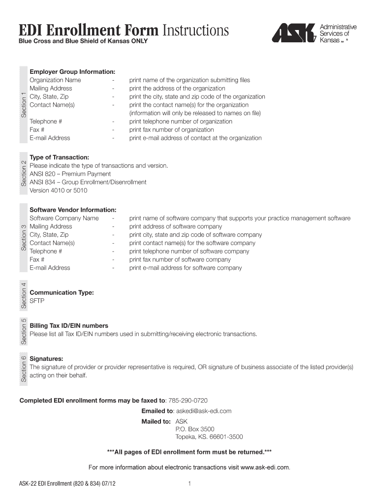 EDI Enrollment Form  ASK Electronic Services