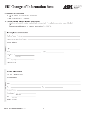 EDI Change Form Instructions ASK Electronic Services