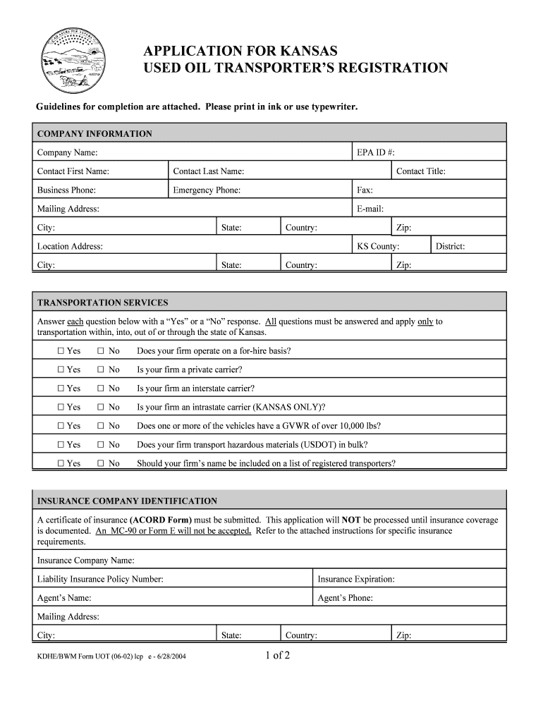 GEN405 Kansas Used Oil Transporter Registration Kdheks  Form