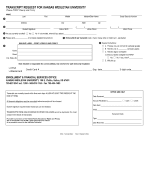 Kansas Wesleyan University Transcript Request Form