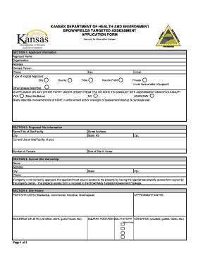 Brownfields Targeted Assessment Application Package Kdheks  Form