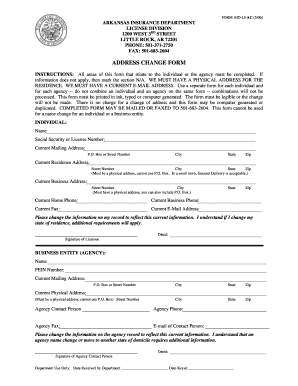 Arkansas Insurance Department Change of Address  Form