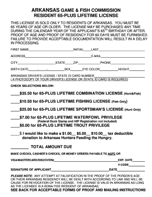  Application for 65 Plus Licenses Arkansas Game and Fish 2013-2024