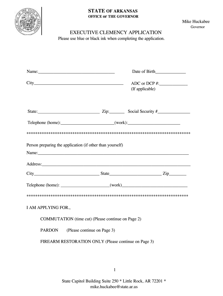 Arkansas Executive Clemency Application  Form