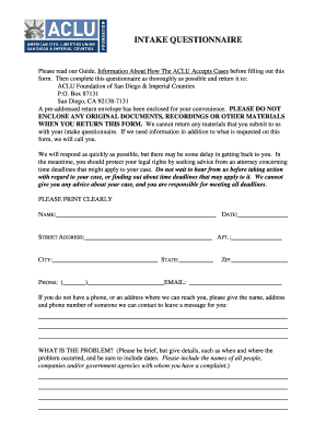 Intake Form ACLU of San Diego &amp; Imperial Counties Aclusandiego