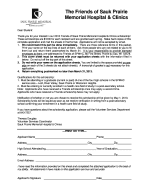 Sauk Prairie Memorial Hospital Scholarship Form