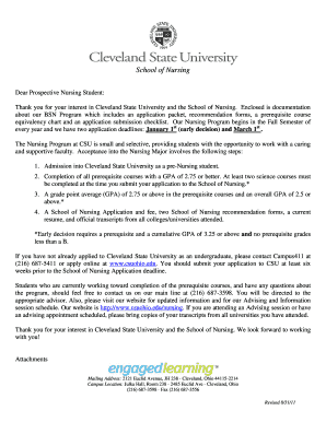 Dear Prospective Nursing Student Thank You for Your Interest in Cleveland State University and the School of Nursing Csuohio  Form
