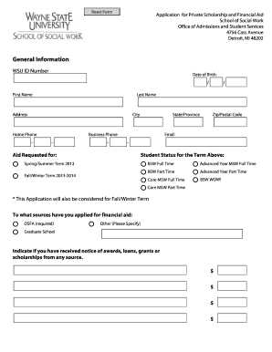 Application Form School of Social Work Socialwork Wayne