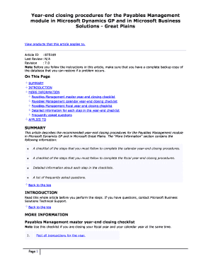 Year End Closing Procedures for the Payables Management Module in Microsoft Dynamics GP and in Microsoft Business Solutions Grea  Form