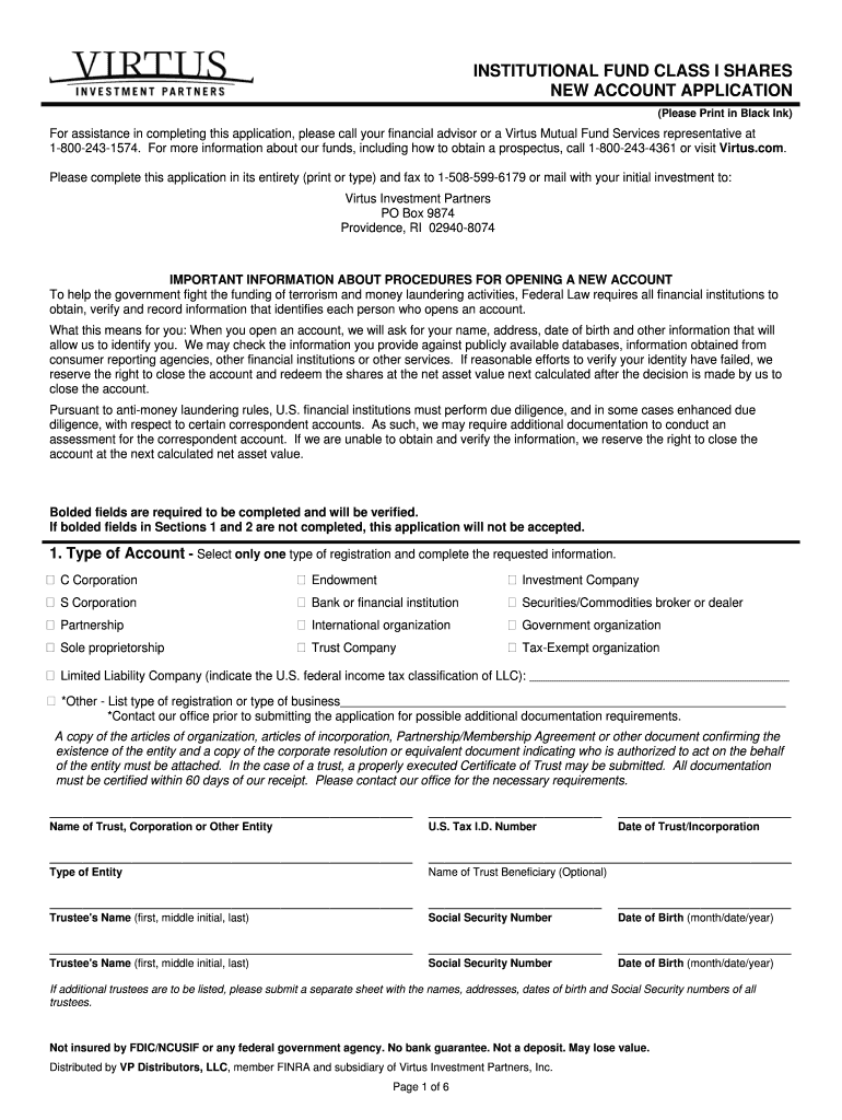 INSTITUTIONAL FUND CLASS I SHARES NEW ACCOUNT Virtus  Form