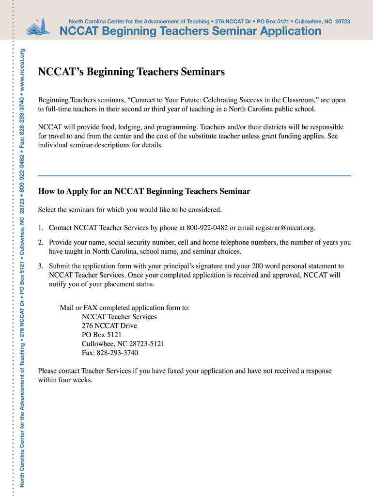 NCCAT Beginning Teachers Seminar Application  Nccat  Form