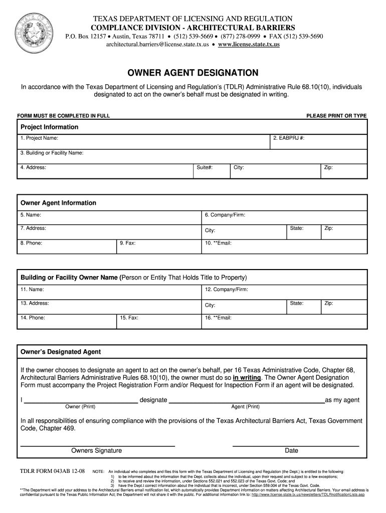  Owner Agent Designation Form 2008