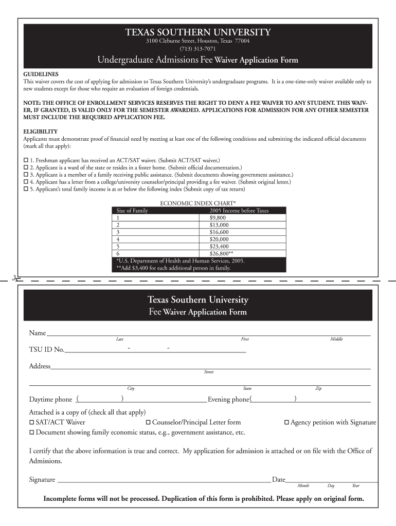 Tsu Fee Waiver  Form