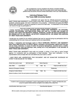 Individual Release Form the Texas A&amp;M University System Wtamu