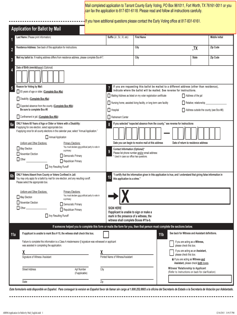 Texas Early Voter Form Filable