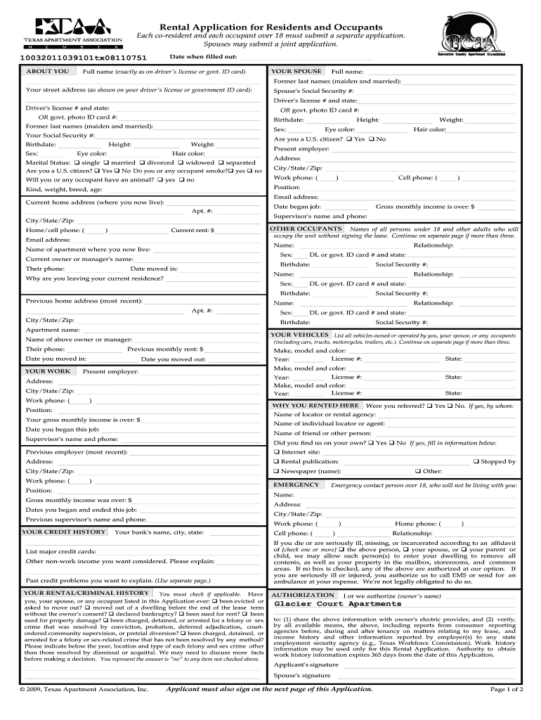 Rental Application for Residents and Occupants  Form