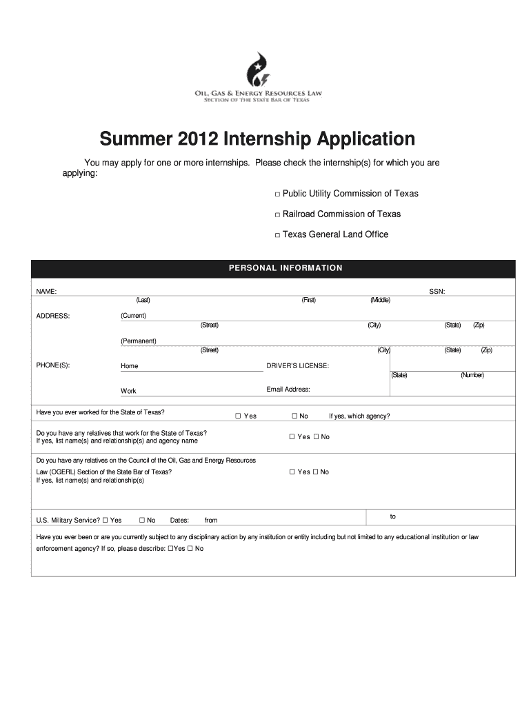 State Bar of Texas Internships Form
