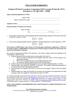 Flood Insurance Worksheet  Form