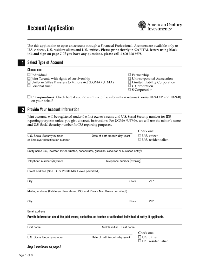 Advisor Funds Account Application American Century  Form