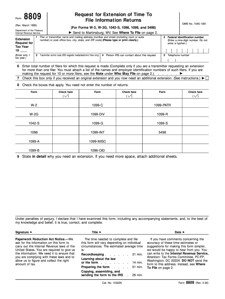  Request for Extension of Time to File Information Returns IRS Irs 1995