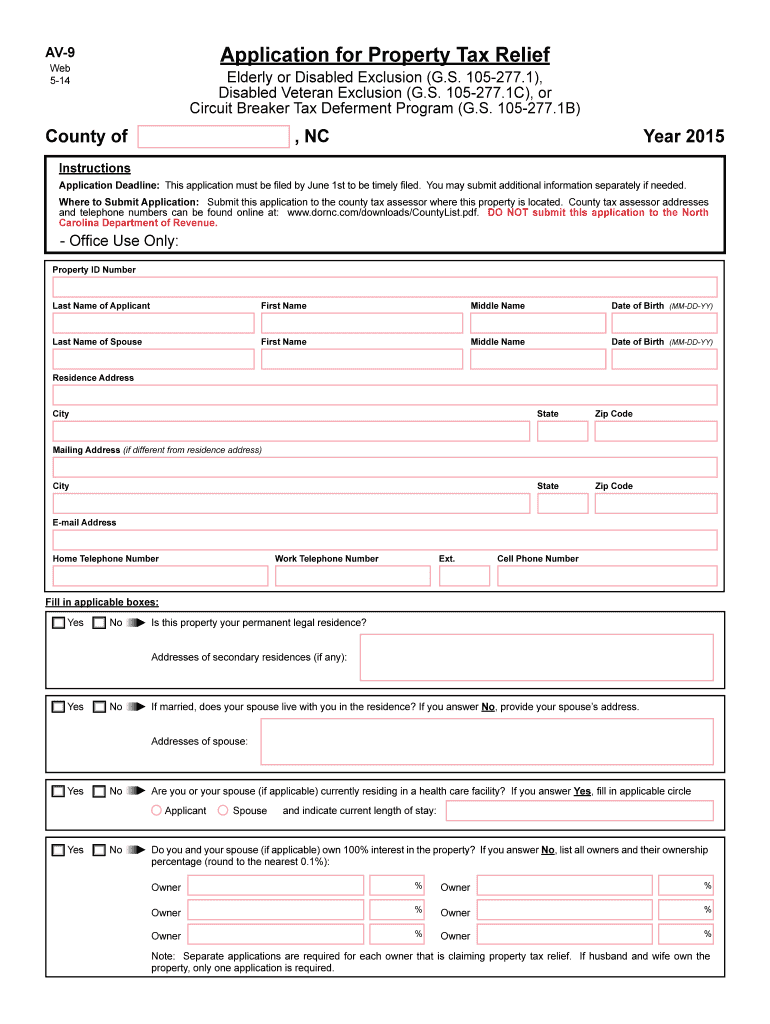 Application for Property Tax Relief  Pittcountync  Form